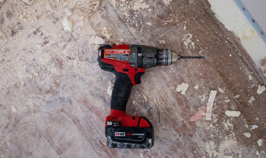 DIY woodworking workshop with precision miter saw and wooden boards